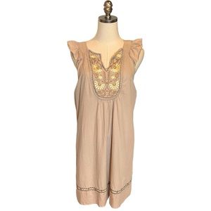 Theme Sleeveless Dress Knee Length Ruffled Sleeve Floral Embroidery L